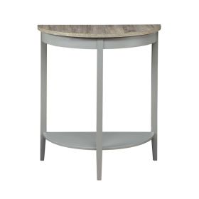 Wooden Half Moon Shaped Console Table with One Open Bottom Shelf, Oak Brown and Gray