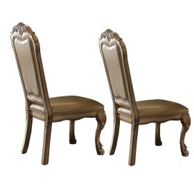 24 Inch Wide Dining Chair, Vegan Faux Leather, Set of 2, Beige, Gold
