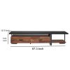 Metal Framed Wooden TV Stand Straight with Two Drawers and Open Shelf, Black and Brown