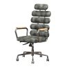 Leatherette Metal Swivel Executive Chair with Five Horizontal Panels Backrest, Gray