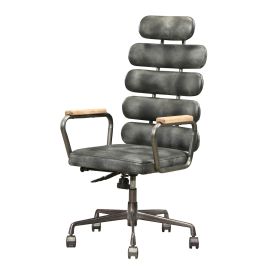 Leatherette Metal Swivel Executive Chair with Five Horizontal Panels Backrest, Gray