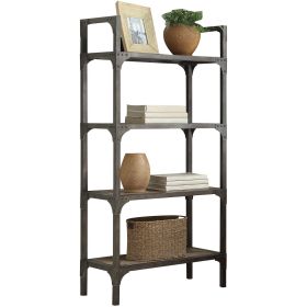 4 Tier Metal Frame Bookshelf with Corner Brackets, Gray and Brown