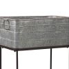 Rectangular Metal Beverage Tub with Stand and Open Grid Shelf, Gray and Black