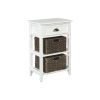 Cottage Style Wooden Accent Table with Two Woven Storage Baskets, White and Brown