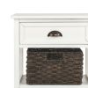 Cottage Style Wooden Accent Table with Two Woven Storage Baskets, White and Brown