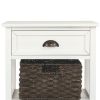Cottage Style Wooden Accent Table with Two Woven Storage Baskets, White and Brown