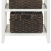 Cottage Style Wooden Accent Table with Two Woven Storage Baskets, White and Brown