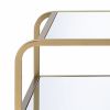 Metal Framed Mirror End Table with Tiered Shelves, Gold and Clear
