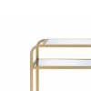 Metal Framed Mirror Sofa Table with Tiered Shelves, Gold and Clear