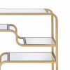 Metal Framed Mirror Sofa Table with Tiered Shelves, Gold and Clear