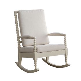 Wooden Rocking Chair with Fabric Upholstered Cushions, White