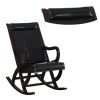 Faux Leather Upholstered Wooden Rocking Chair with Looped Arms, Brown