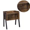Wooden Stackable End Table with Inverted Iron Legs and Storage Compartment, Brown and Black