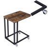 Rustic Wooden Side Sofa Table with Cantilever Iron Base, Brown and Black