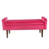 Velvet Upholstered Wooden Bench with Tapered Legs and Track Armrest, Pink and Brown