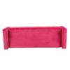Velvet Upholstered Wooden Bench with Tapered Legs and Track Armrest, Pink and Brown
