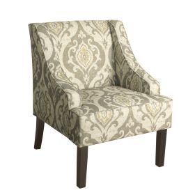 Fabric Upholstered Wooden Accent Chair with Damask Pattern Design, Multicolor