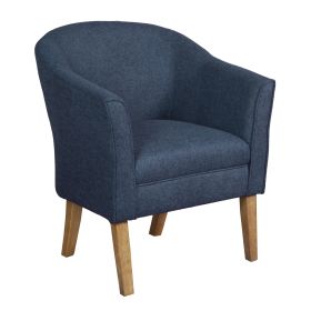 Fabric Upholstered Wooden Accent Chair with Curved Back, Blue and Brown
