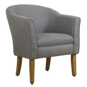 Fabric Upholstered Wooden Accent Chair with Barrel Style Back, Gray and Brown