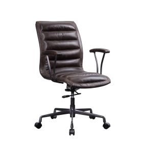 Tufted Leatherette Office Chair with Adjustable Metal Base and Padded Armrest, Brown and Gray