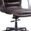 Tufted Leatherette Office Chair with Adjustable Metal Base and Padded Armrest, Brown and Gray