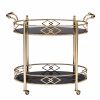 Metal Framed Serving Cart with Tempered Glass Top and Open Bottom Shelf, Gold and Black