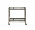 Metal Framed Two Tier Serving Cart with X Shaped Side Panels, Silver and Clear