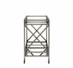 Metal Framed Two Tier Serving Cart with X Shaped Side Panels, Silver and Clear