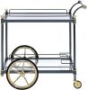 Metal Framed Serving Cart with Glass Shelves and Side Handle, Black and Gold