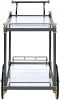 Metal Framed Serving Cart with Glass Shelves and Side Handle, Black and Gold