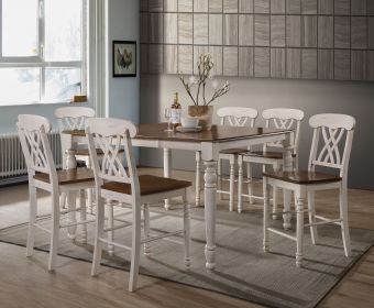 Wood Counter Height Dining Chair, Set of 2, White and Brown