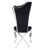 Fabric Upholstered Metal Side Chairs with Asymmetrical Backrest, Silver and Black, Set of Two