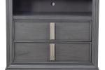 Transitional Style Wooden Media Chest With Two Drawers and One Open Shelf, Gray