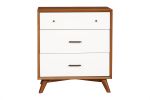 Modern Style Wooden Chest With Three Drawers and Flared Legs, Brown and White