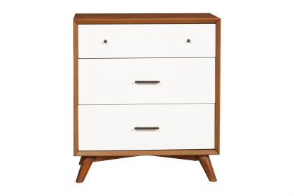 Modern Style Wooden Chest With Three Drawers and Flared Legs, Brown and White