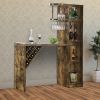 Wooden Bar Unit With Open Compartments and Diagonal Wine Section, Brown