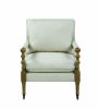 Fabric Upholstered Wooden Accent Chair with Manchette Armrest, Beige and Brown