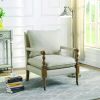 Fabric Upholstered Wooden Accent Chair with Manchette Armrest, Beige and Brown
