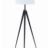 Height Adjustable Metal Tripod Floor Lamp with Fabric Shade, White and Black