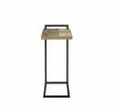 Contemporary Style Metal Accent Table with Wooden Top and USB Port, Brown and Bronze