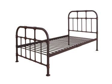 Industrial Style Metal Twin Size Bed with Pipe Inspired Frame, Brown