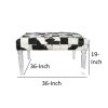 Cow Hide Upholstered Bench with Acrylic Legs, White and Black