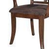 Wooden Arm Chair with Fabric Padded Seat and Lattice Design Backrest, Brown, Set of Two