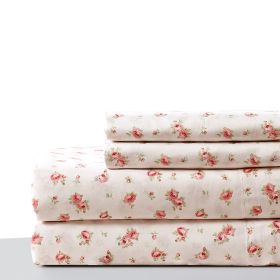 Melun 4 Piece Queen Size Rose Pattern Sheet Set The Urban Port, Pink and White