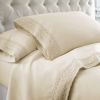 Udine 4 Piece California King Size Sheet Set with Crochet Lace The Urban Port, Cream