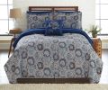Caen 8 Piece Printed Queen Reversible Comforter Set The Urban Port, Gray and Blue