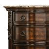 3 Drawer Wooden Nightstand with Marble Top and Scrolled Legs, Brown