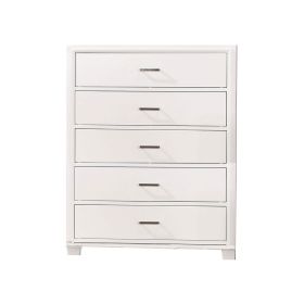 Modern Style Wooden Chest with 5 Drawers and Tapered Legs, White