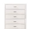 Modern Style Wooden Chest with 5 Drawers and Tapered Legs, White