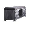 Industrial Cushioned Metal Bench with 2 Cabinets and Open Shelf, Gray